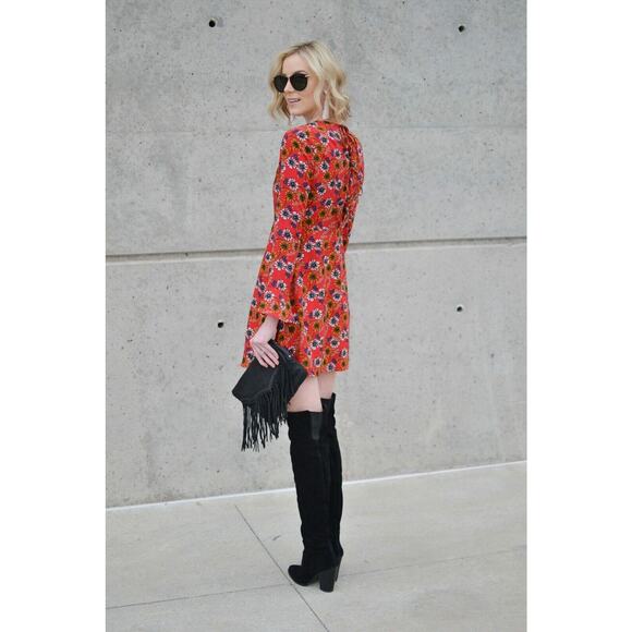 WAYF Medium Long Sleeve Tie Back Floral Dress Retro 70s Inspired - Picture 3 of 12